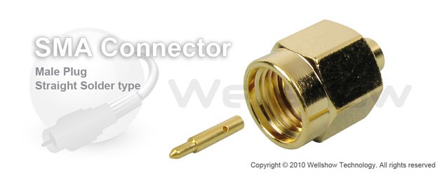 SMA connector male straight solder for .047” semi rigid, semi flex cable