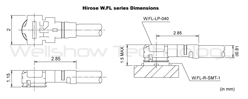 Hirose W.FL Dimension Drawing