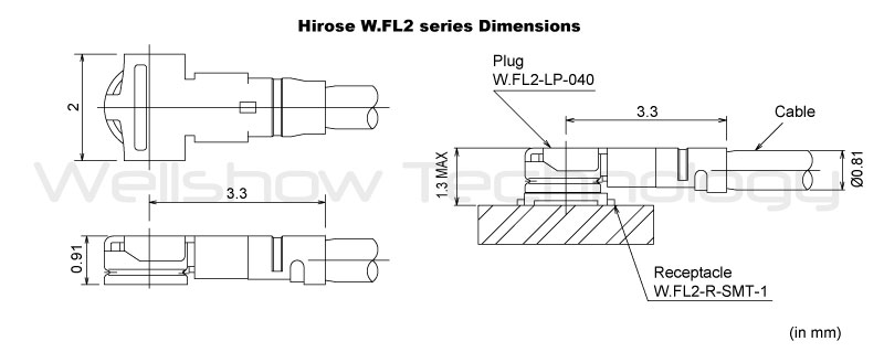 Hirose W.FL2 Dimension Drawing
