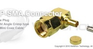 RP SMA connector male right angle crimp for RG178, 1.13mm coax cable