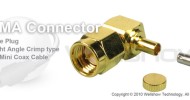 SMA connector male right angle crimp for RG178, 1.13mm coax cable
