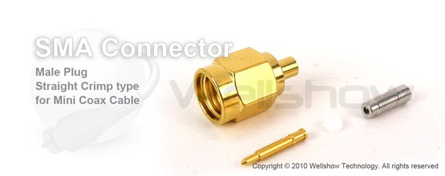 SMA connector male straight crimp for 1.32mm, 1.37mm coax cable