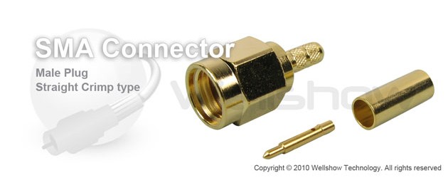 SMA connector male straight crimp for RG58, LMR195 coax cable