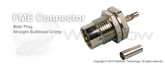 FME connector plug straight bulkhead crimp for 1.48mm, 0.81mm coax cable