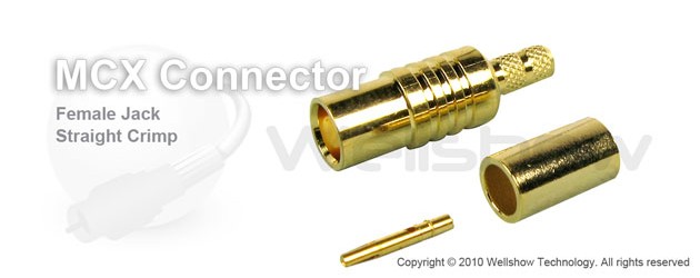 MCX connector jack straight crimp for RG188, LMR100 coaxial cable