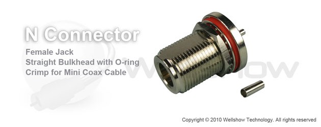 N connector jack bulkhead w/O-ring for 1.32mm, 1.32DS coax cable