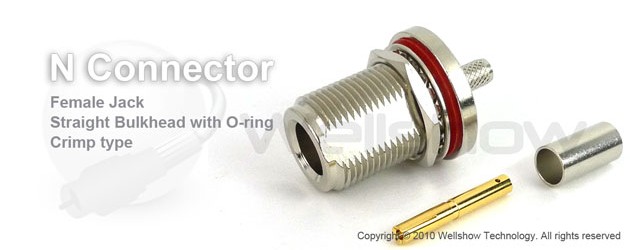 N connector jack bulkhead w/O-ring crimp for RG303, RG141 coax cable