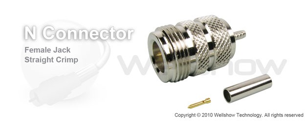 N connector jack straight crimp for RG188, LMR100 coax cable