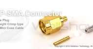 RP SMA connector male straight crimp for RG178, 1.13mm coax cable